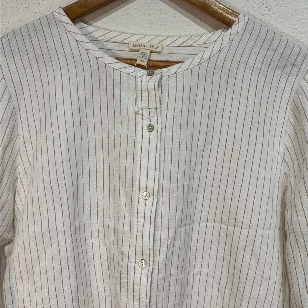 Eileen Fisher Beige and White Striped Shirt never worn size Medium - Picture 4 of 9